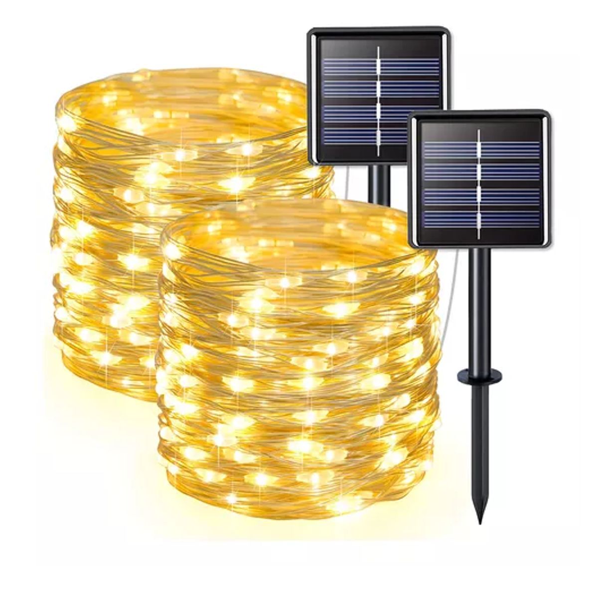 GENERICO - Pack X2 Luz Guirnalda Solar 200 Led Cálida Decoracion 20mts Pack X2