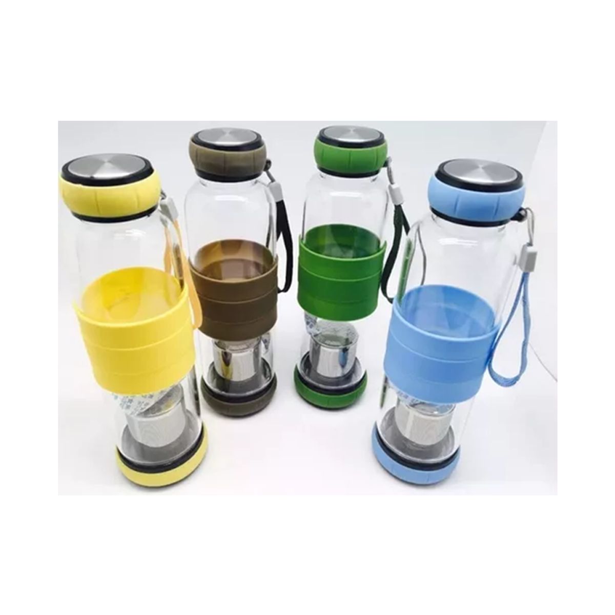 GENERICO - Botella De Vidrio 600 Cc Té Infusión + Funda Azul