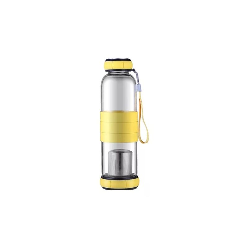 GENERICO - Botella De Vidrio 600 Cc Té Infusión + Funda Amarillo