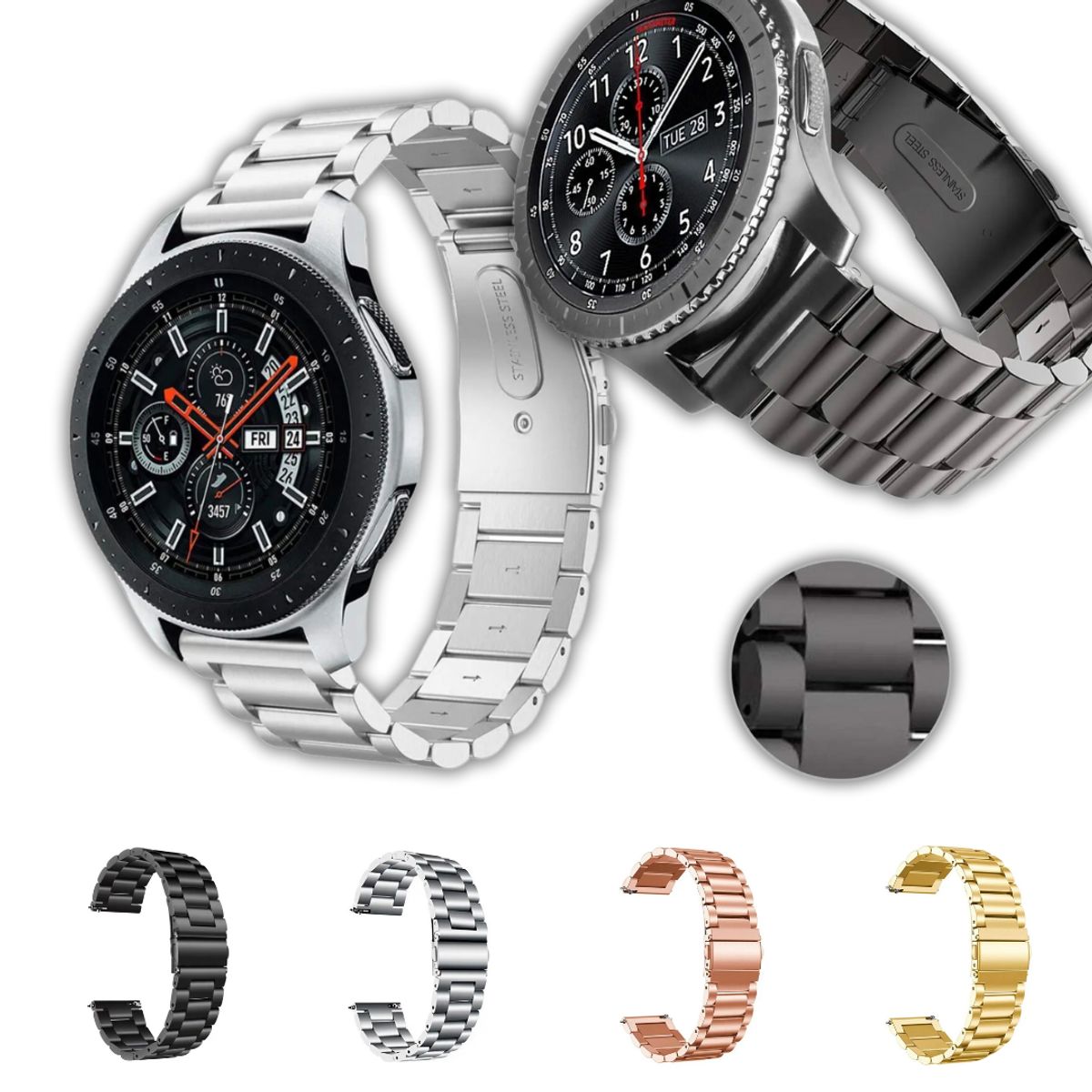 GENERICO - Correa Acero Eslabón Compatible Samsung Huawei Otros 20-22MM