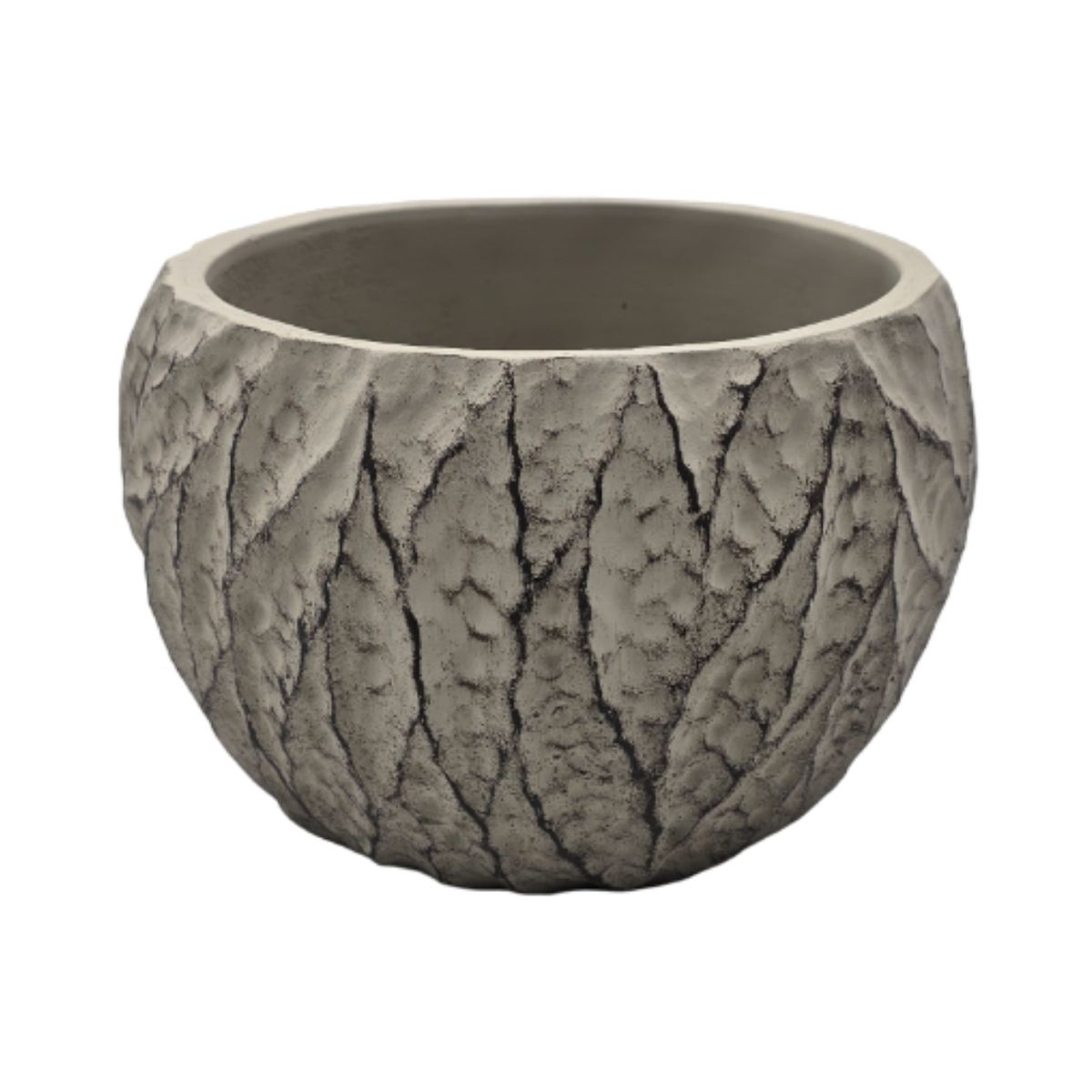 GENERICO - Macetero Maceta Acabado Cemento Relieve Hojas Gris M