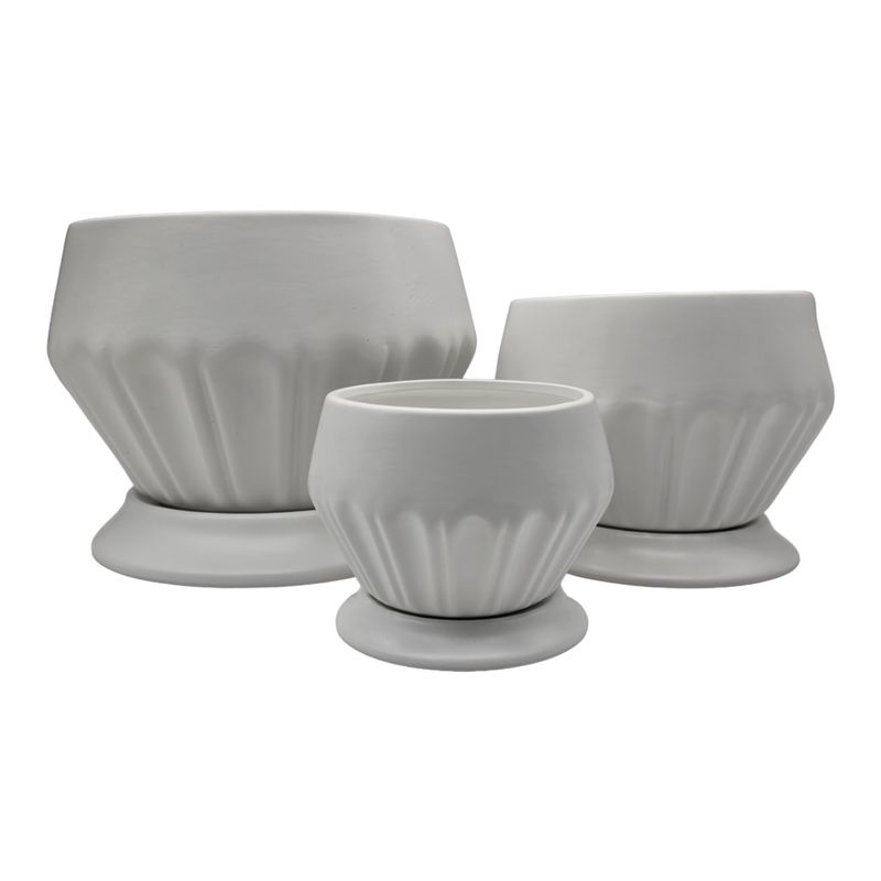 GENERICO - Set 3 Maceteros Maceta De Ceramica Diamante Elegante Blanco
