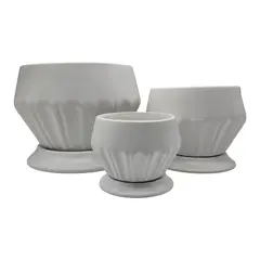 GENERICO - Set 3 Maceteros Maceta De Ceramica Diamante Elegante Blanco