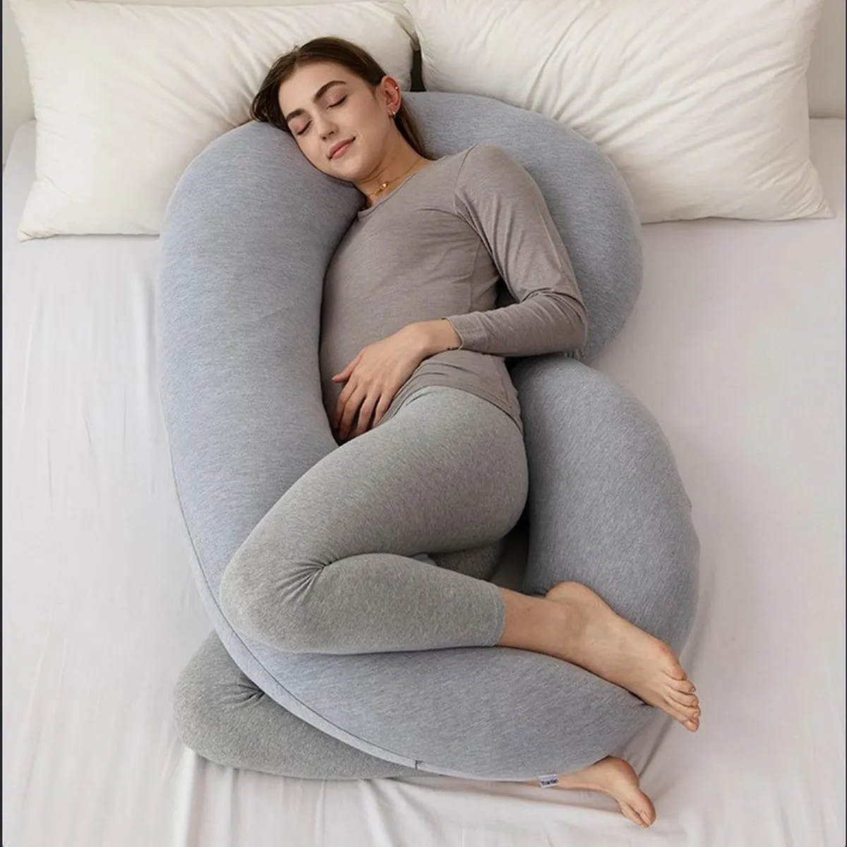 JAGIMA - Cojin Almohada Maternal Gris Pre y Post Natal Funda Extra Suave