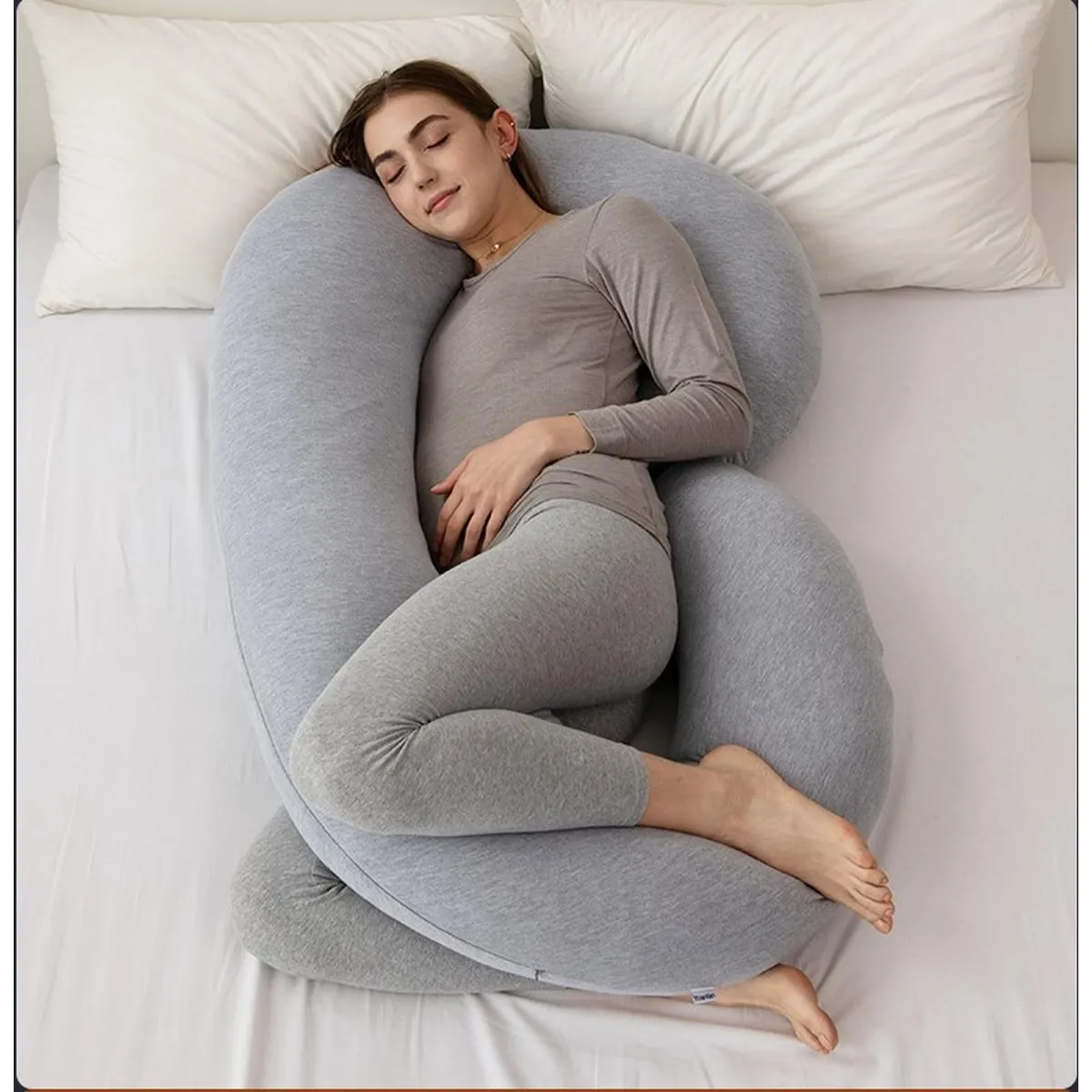 JAGIMA - Cojin Almohada Maternal Gris Pre y Post Natal Funda Extra Suave