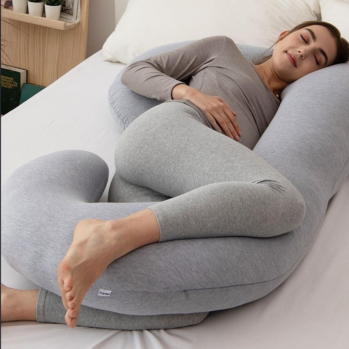 JAGIMA - Cojin Almohada Maternal Gris Pre y Post Natal Funda Extra Suave