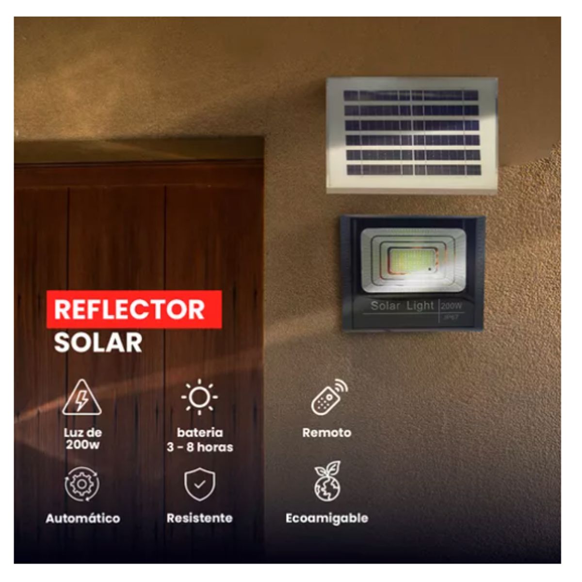 GENERICO - Foco Reflector Solar Interior Y Exterior 200wp8-200