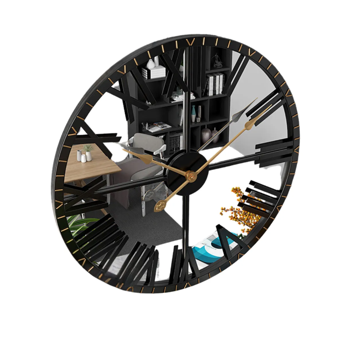 GENERICO - Reloj De Pared Decorativo 60 cm Con Fondo Espejo Diseño Retro