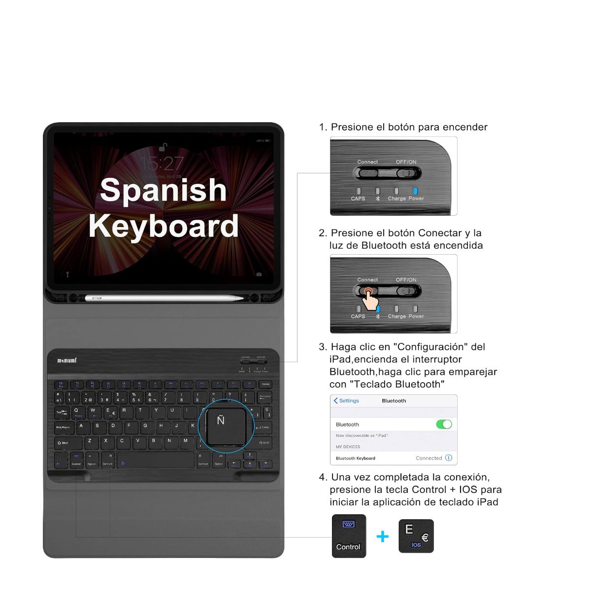 JOIGO - Funda Con Teclado Español Para iPad 12.9 Con Ranura Rosado