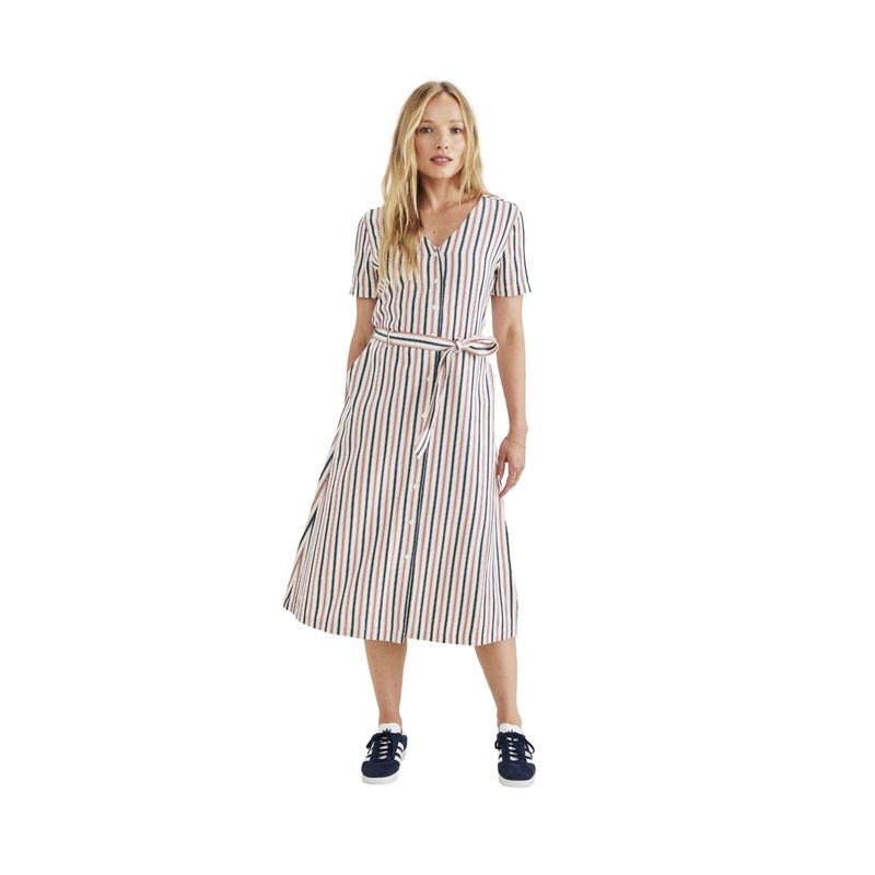 DOCKERS - Vestido Mujer Midi Rojo Rayado Dockers
