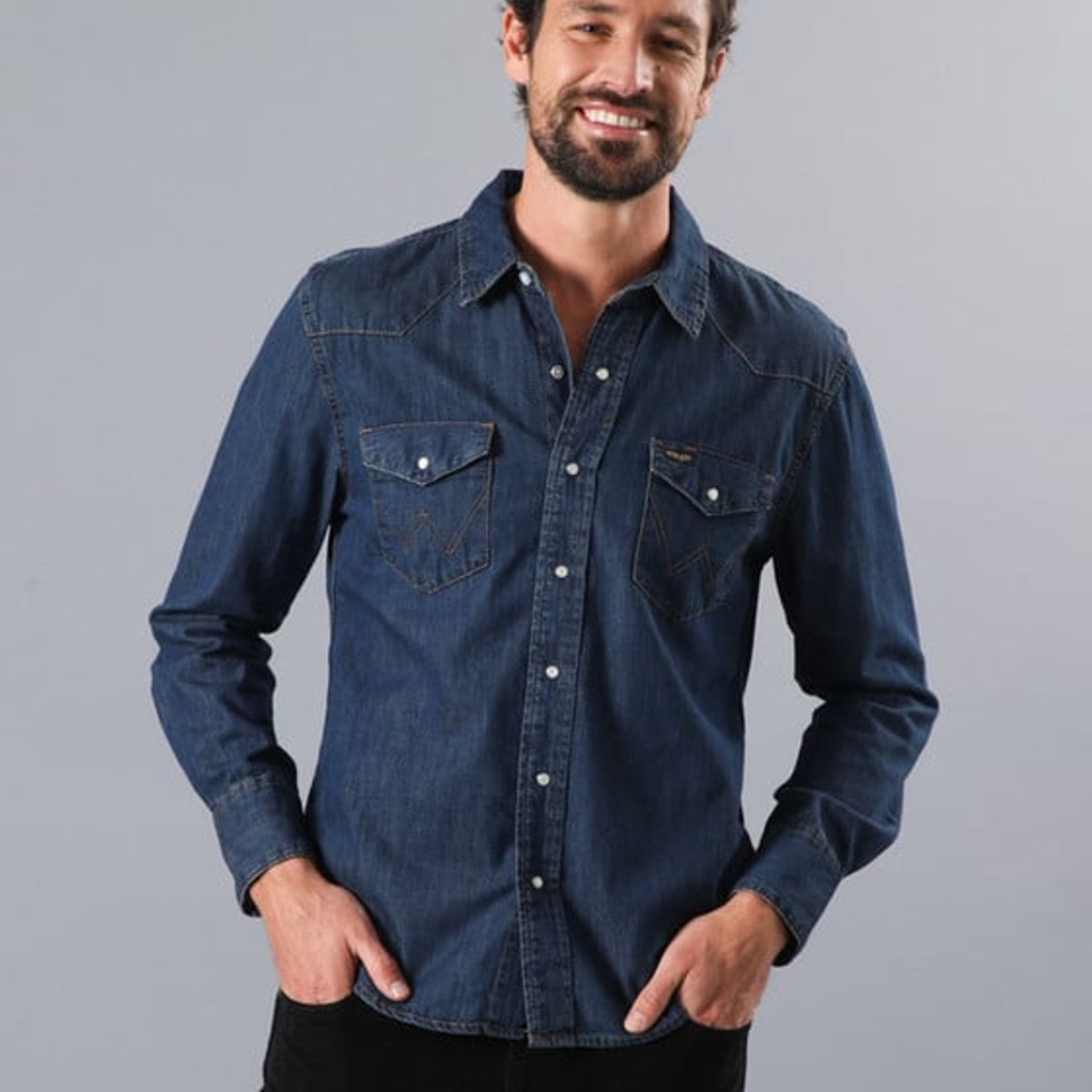 WRANGLER - Camisa Regular Fit Denim LS Azul Oscuro