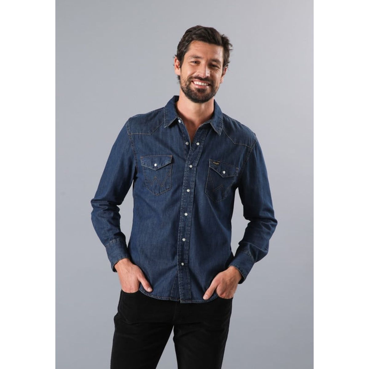 WRANGLER - Camisa Regular Fit Denim LS Azul Oscuro