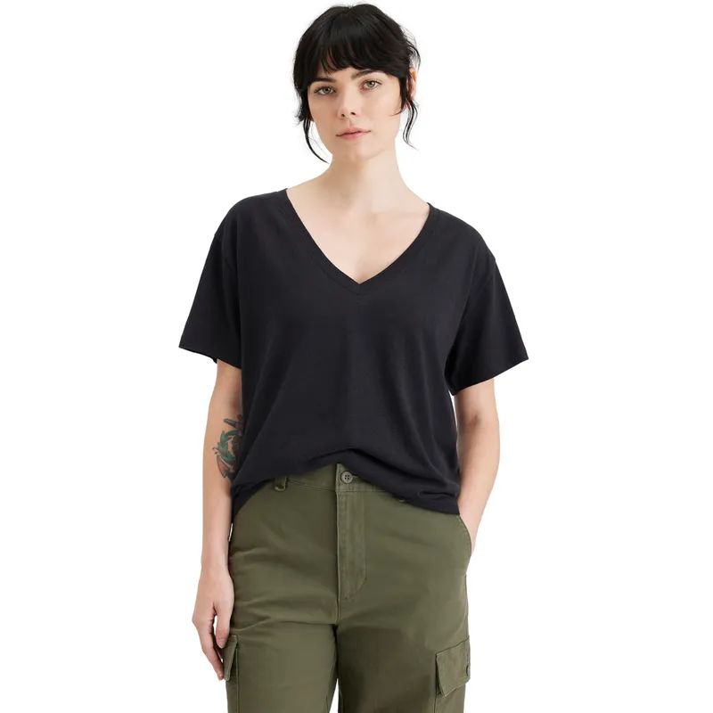 DOCKERS - Polera Mujer Deep V-Neck Regular Fit Negro Dockers