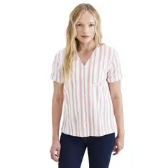 DOCKERS - Blusa Mujer V Neck Button Up Regular Fit Roja Rayada