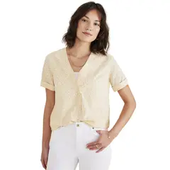 DOCKERS - Blusa Mujer V Neck Button Up Regular Fit Amarilla