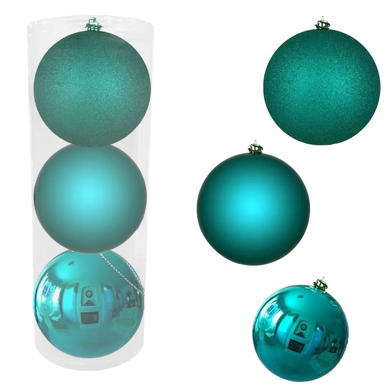 GENERICO - Set 3 Esferas Bolas de Navidad 12 cm Turquesa Decoración
