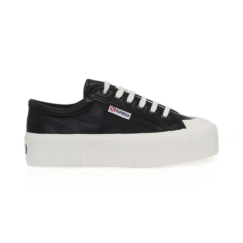 SUPERGA - Zapatilla 2631 Stripe Platform Black White - Negro