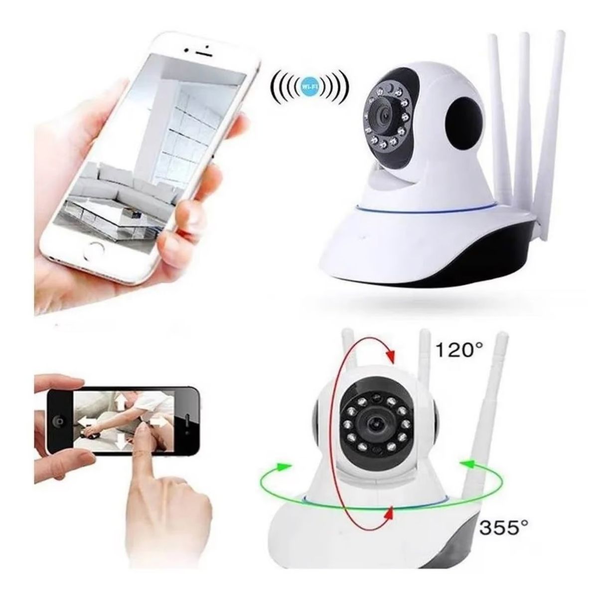 GENERICO - Pack x2 Camaras Ip Wifi Hd Motorizada Vision Nocturna 360° interior