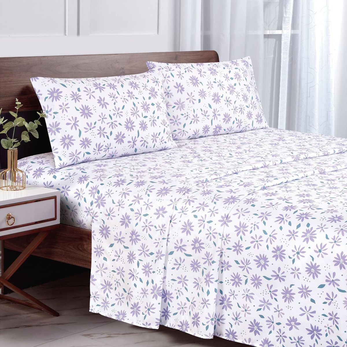 ANDES - SABANA ANDES MICROFIBRA ESTAMPADA HOJA LILA 15 PLAZA