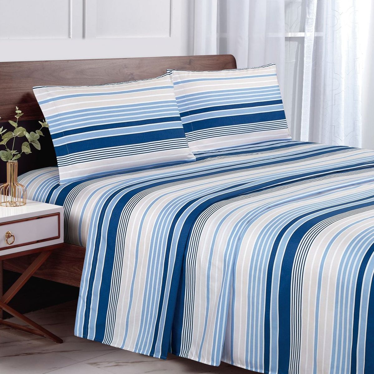 ANDES - SABANA ANDES MICROFIBRA ESTAMPADA LINEAS AZUL 2 PLAZA