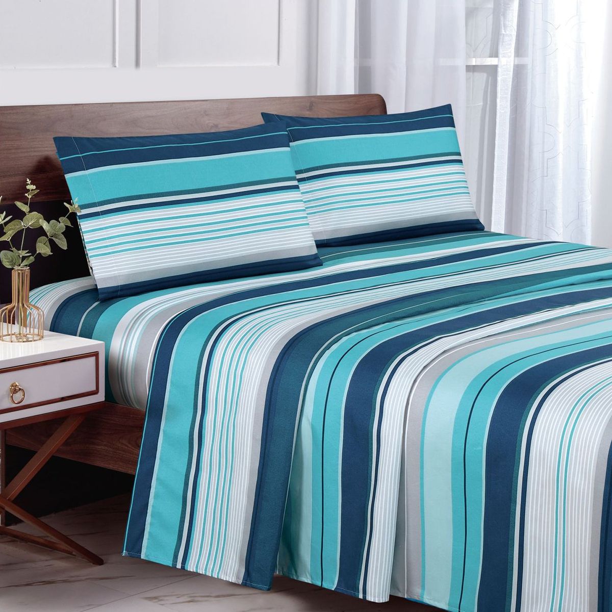 ANDES - SABANA ANDES MICROFIBRA ESTAMPADA RAYA TURQUESA 2 PLAZA