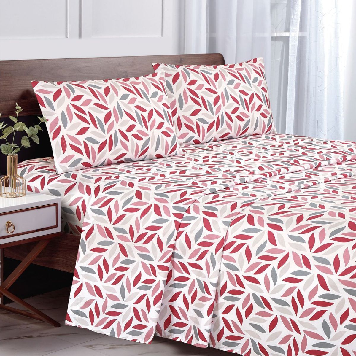 ANDES - SABANA ANDES MICROFIBRA ESTAMPADA HOJA FRAMBUESA 2 PLAZA