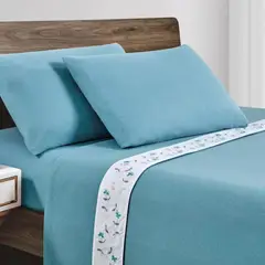 ANDES - SABANA POLAR BORDADA FLOR TURQUESA 2 PLAZA