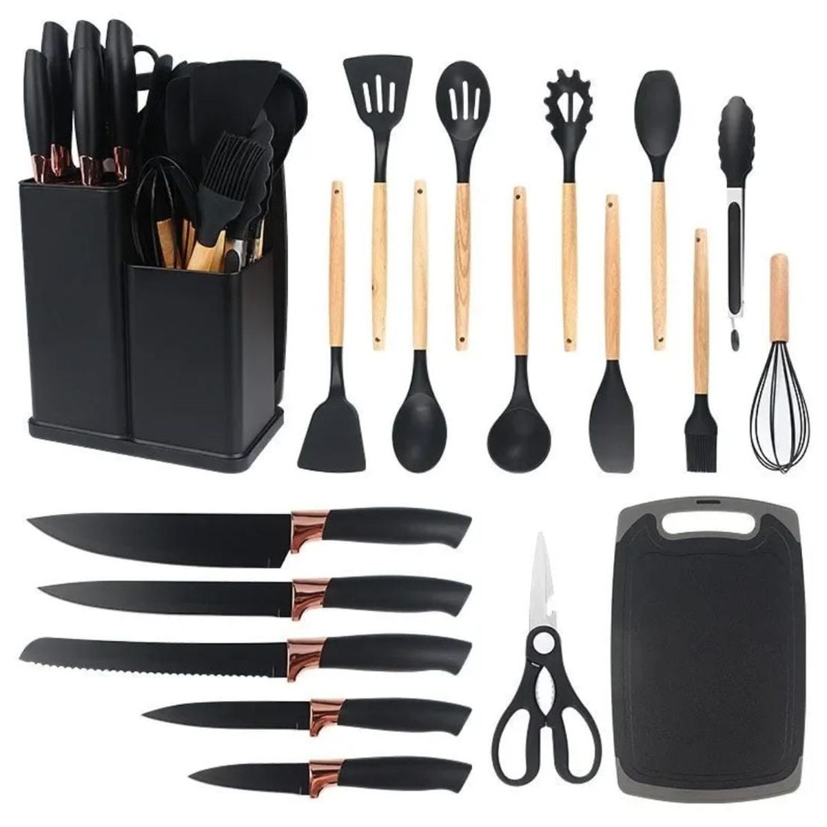GENERICO - Set De Utensilios De Cocina Silicona 19 Piezas + tabla