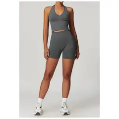 RURUTOTO - Conjunto Deportivo de cintura alta Top y Shorts Mujer Negro