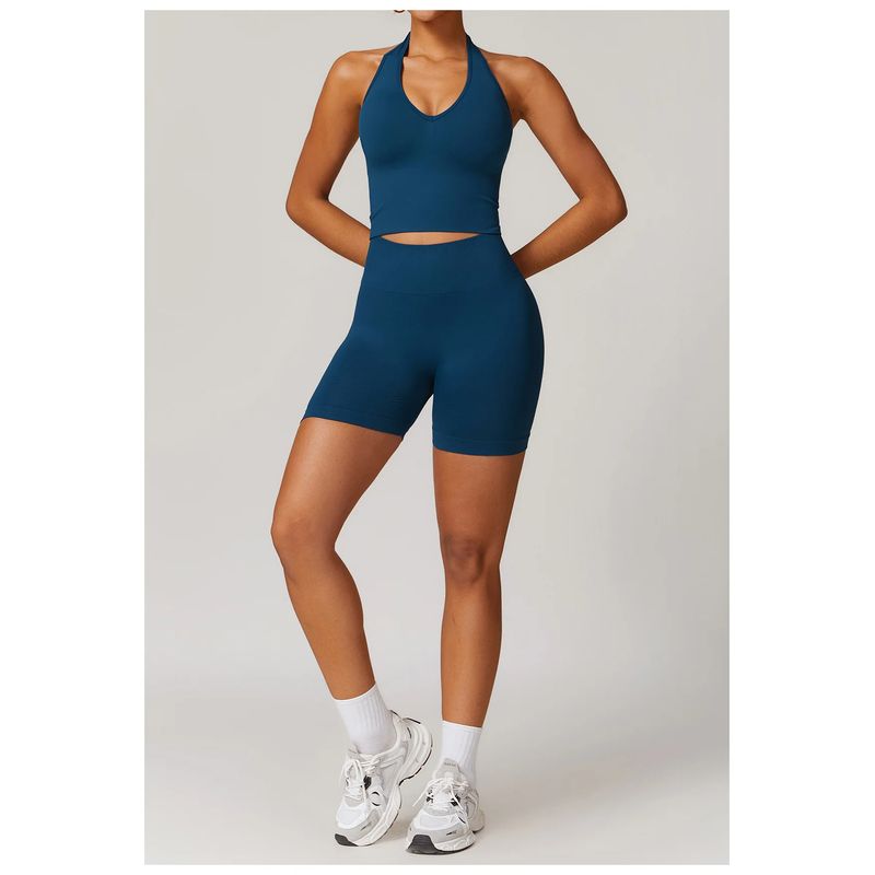 RURUTOTO - Conjunto de Deportivo sin costuras de cintura alta Top y Shorts Mujer Negro