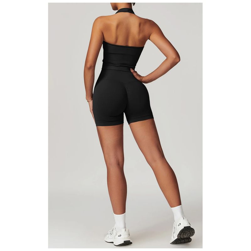 RURUTOTO - Conjunto Deportivo de cintura alta Top y Shorts Mujer Negro