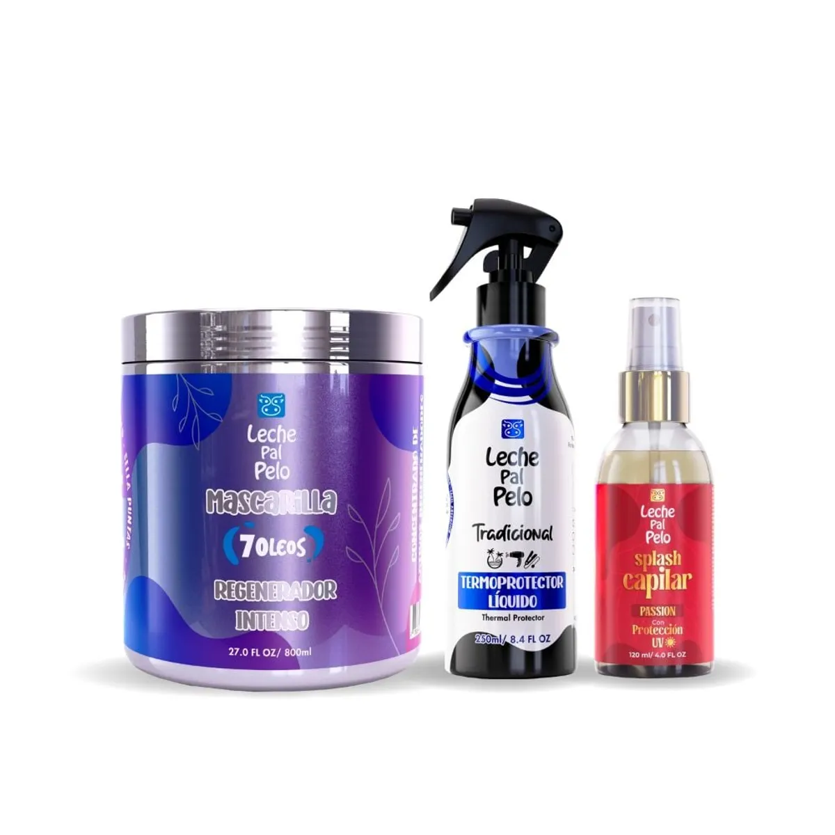 LECHE PAL PELO - Combo TOP Mascarilla 7 Oleos + Splash + Termoprotector