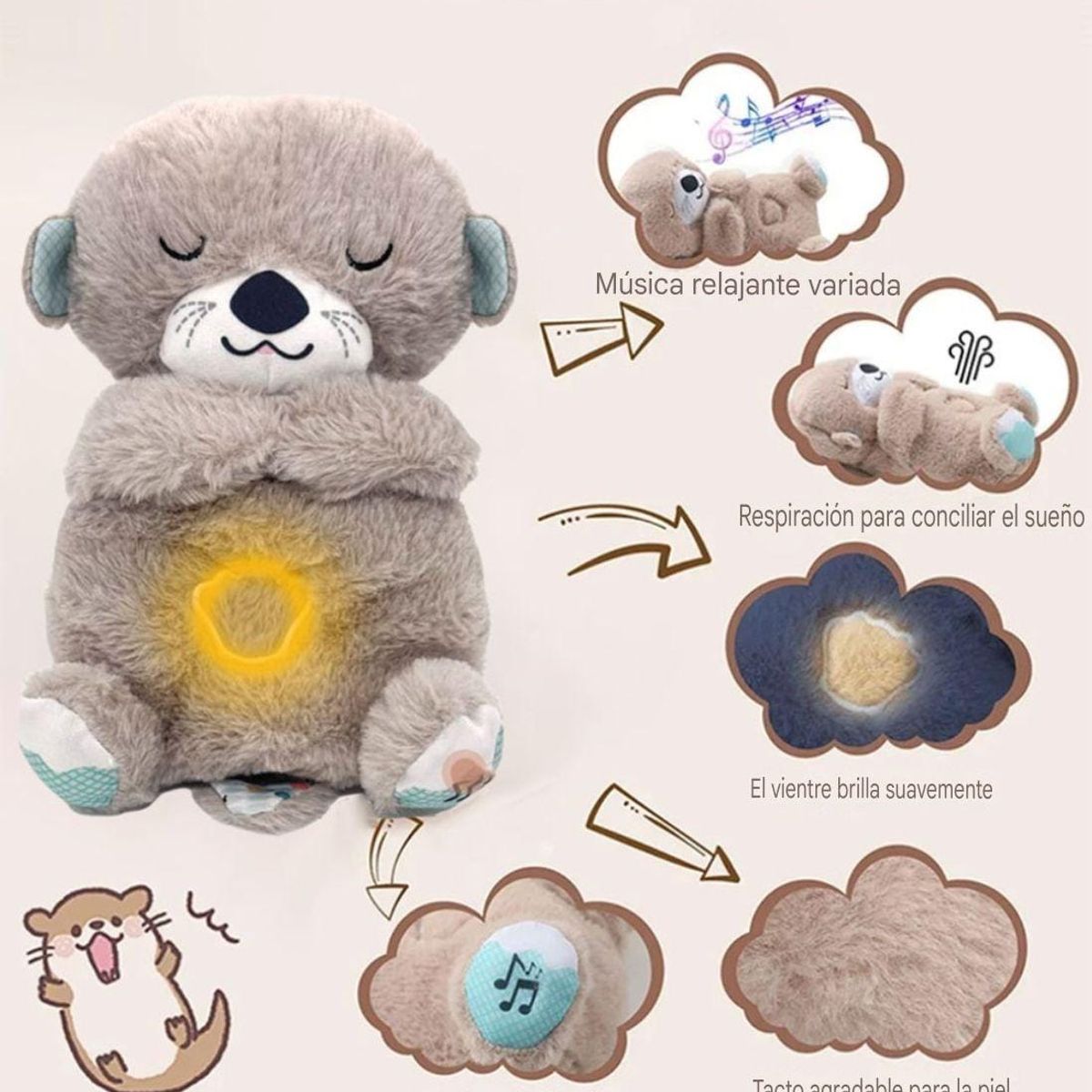 GENERICO - Nutria Peluche apego respiración luces control de ansiedad colores