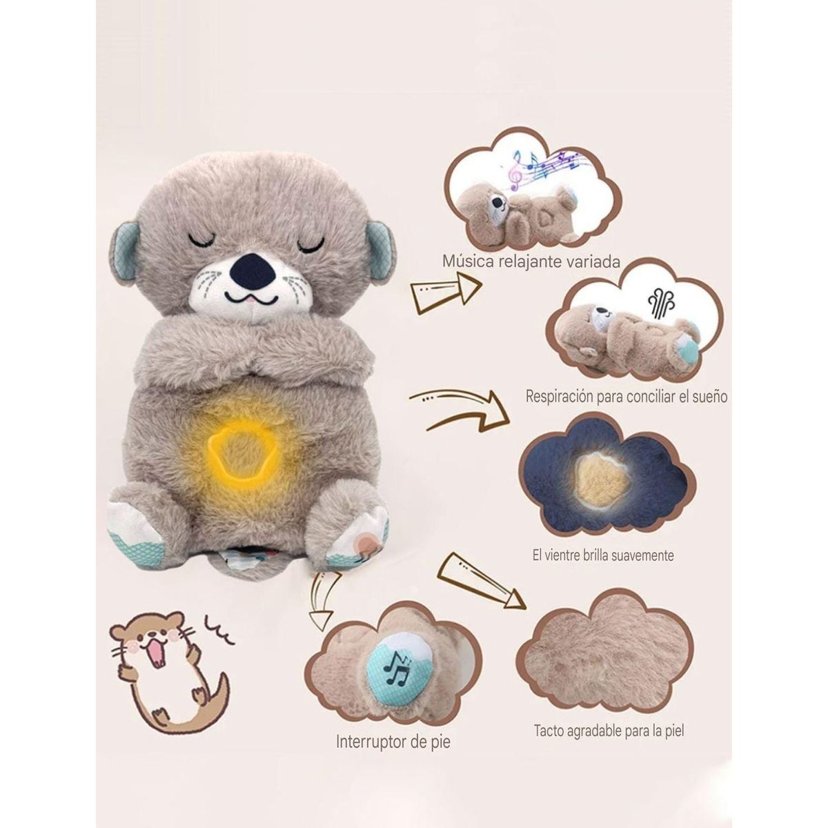 GENERICO - Nutria Peluche apego respiración luces control de ansiedad colores