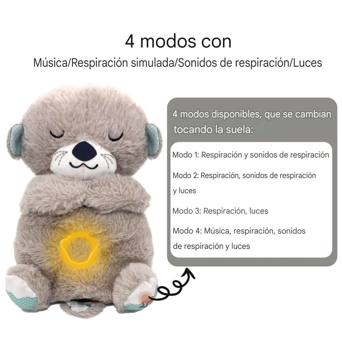 GENERICO - Nutria Peluche apego respiración luces control de ansiedad colores