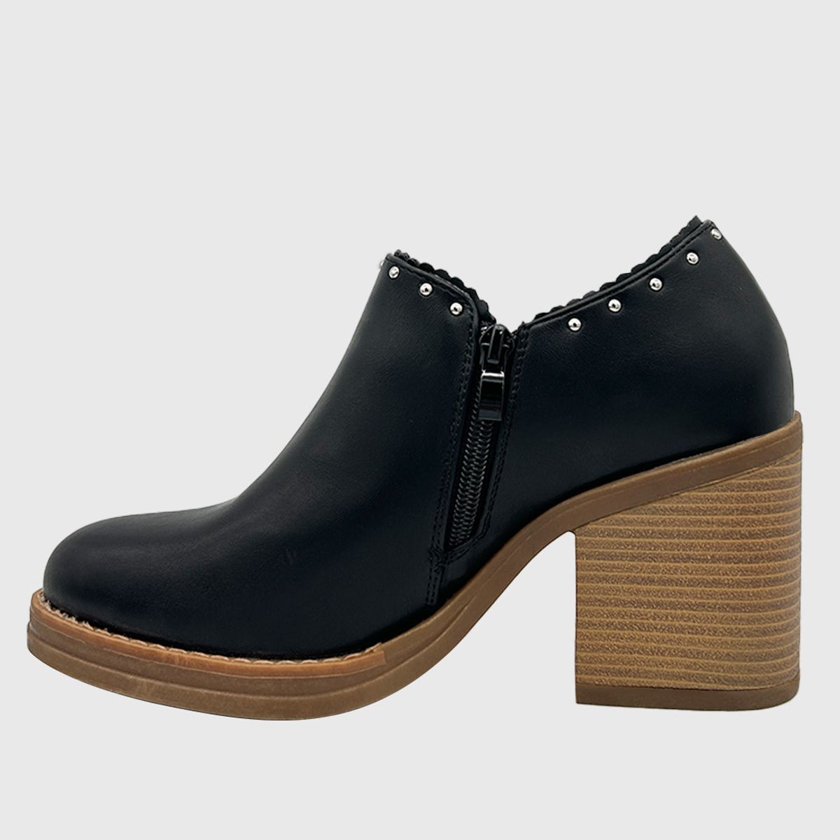 DINASTELLA - Botín para mujer con taco de 8 cm, cierre lateral y tachas