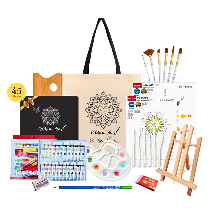 CELEBRA IDEAS - Set Arte Pinturas Acrílicas Kit arte 45 Piezas 24 Colores