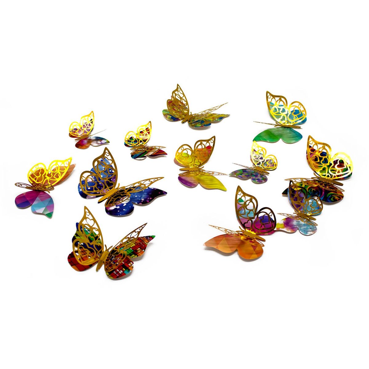 GENERICO - DECO MARIPOSAS DORADO COLORES MIX X12UNI