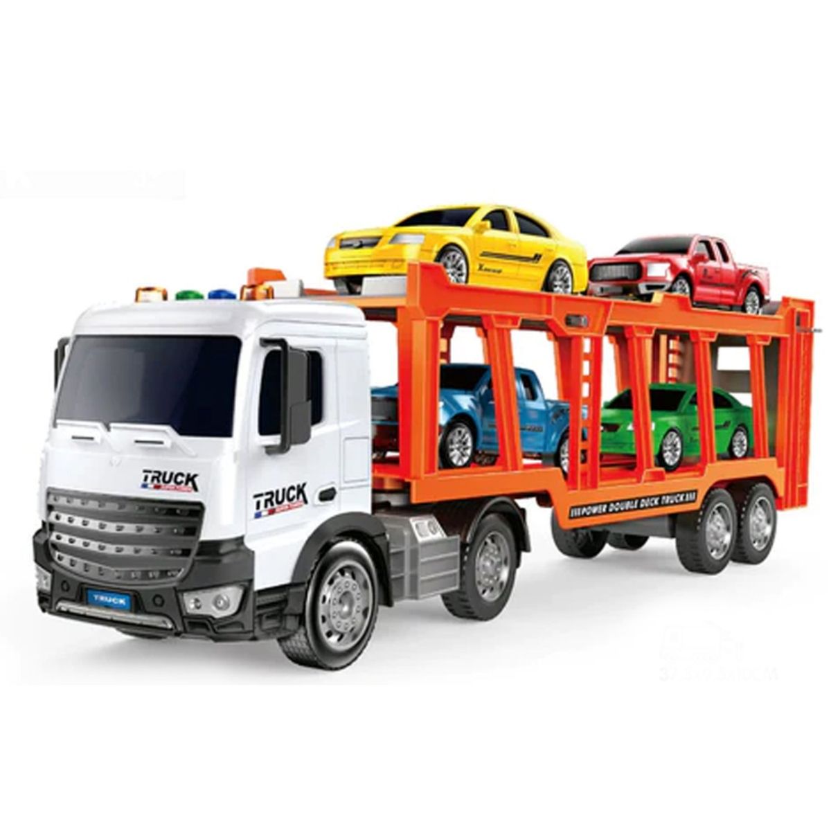 GENERICO - Camión Remolque a Fricción con Luz, Sonido y 4 Autos - SC