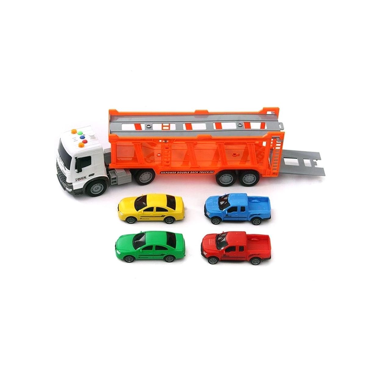 GENERICO - Camión Remolque a Fricción con Luz, Sonido y 4 Autos - SC