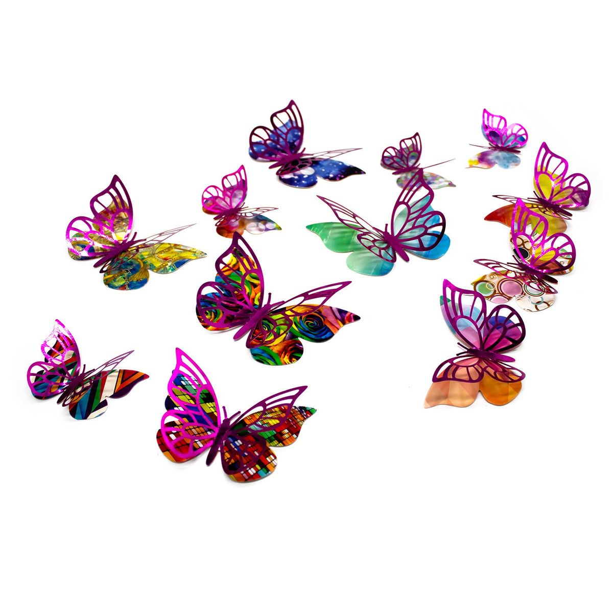 GENERICO - DECO MARIPOSAS FUCSIA COLORES MIX X12UNI