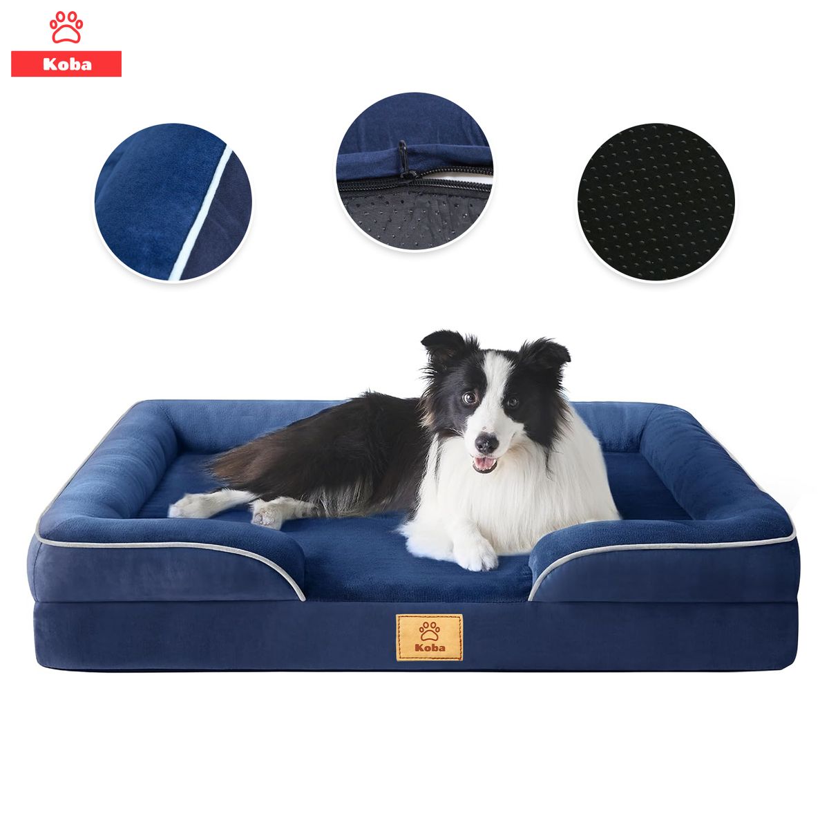 KOBA - Cama Antiestres Perro Colchon Ortopedica 90x63cm Grande Azul