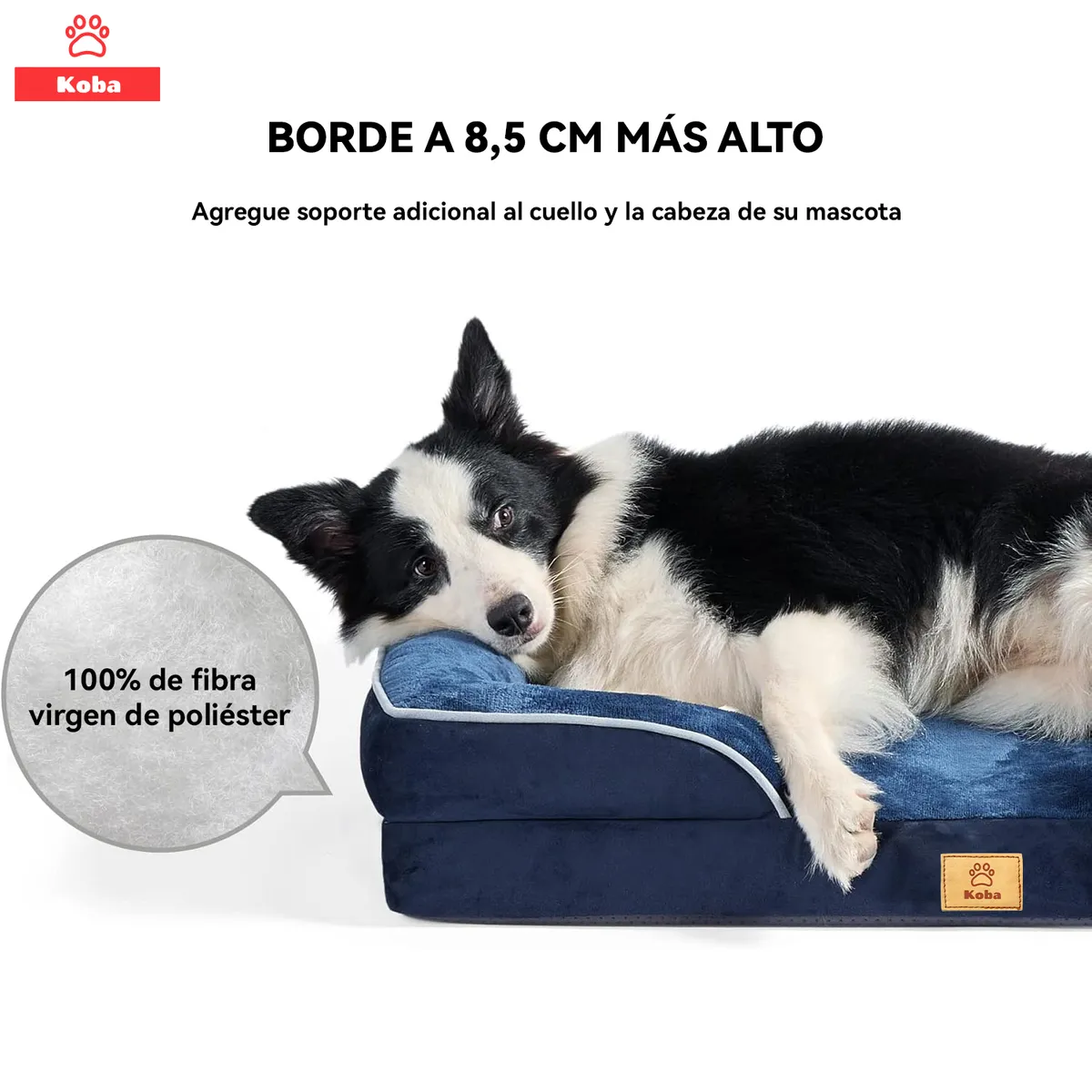 KOBA - Cama Antiestres Perro Colchon Ortopedica 90x63cm Grande Azul