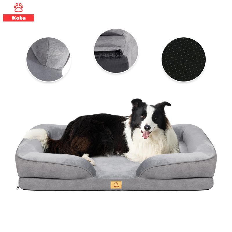 KOBA - Cama Antiestres Perro Colchon Ortopedica 90x63cm Grande Gris