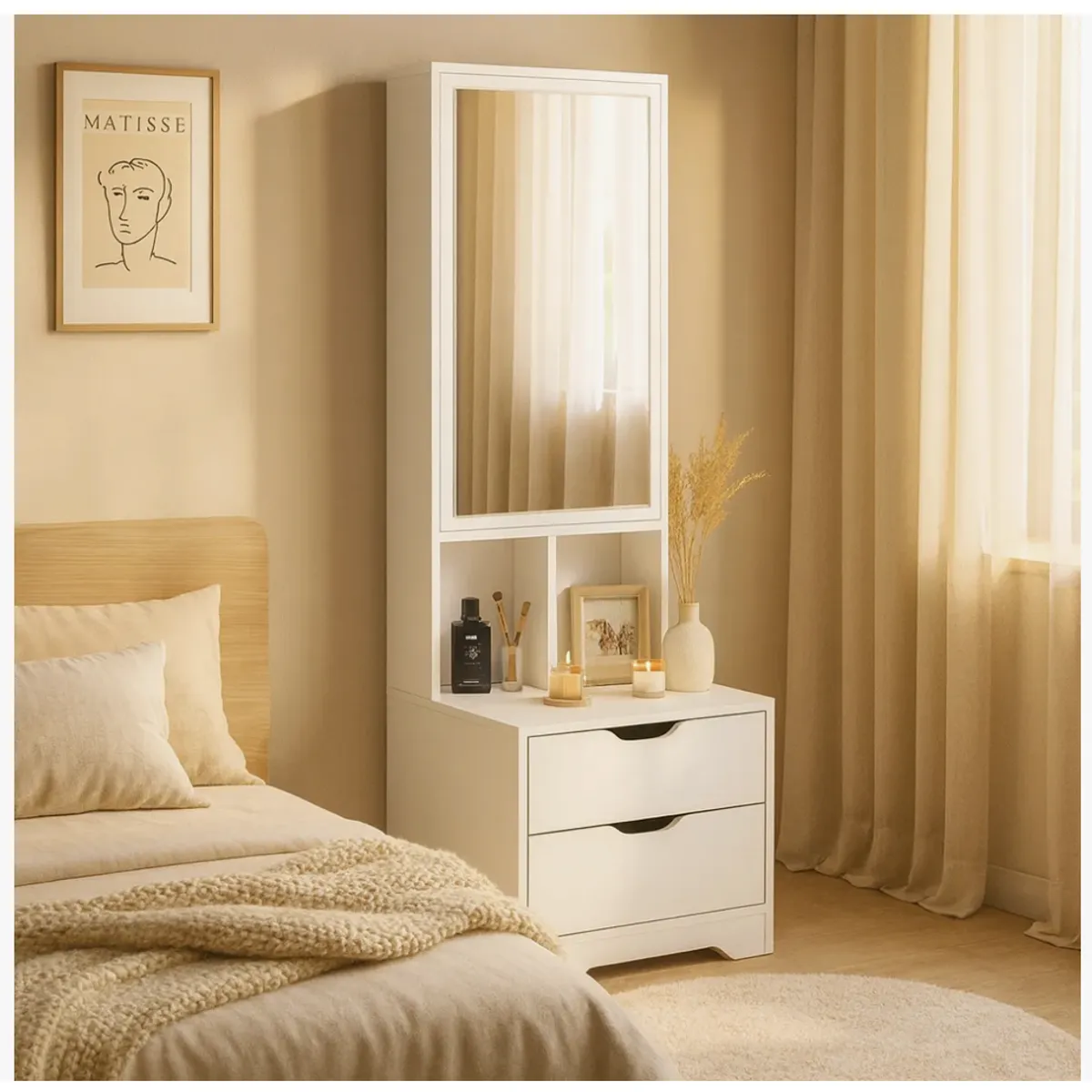 HOMER DESIGN - Velador Alto 160x40x40cm Con Espejo Y Espacio Para almacenar CT058-W