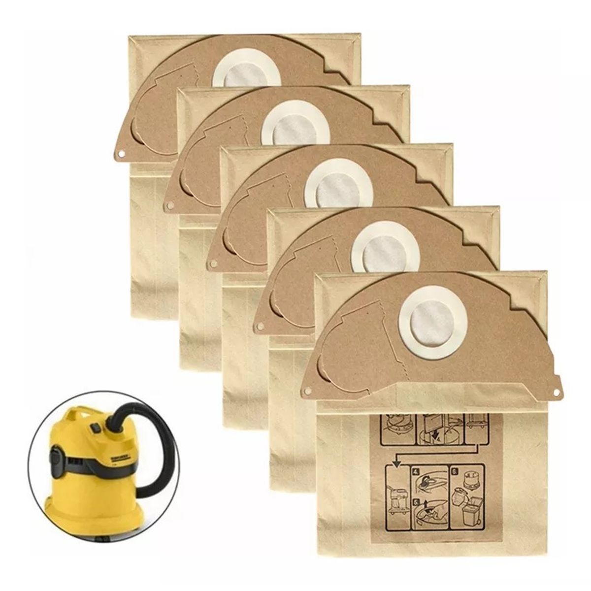 KUANGYE - Bolsas Filtro Papel Aspiradora Karcher Wd2 Pack 5