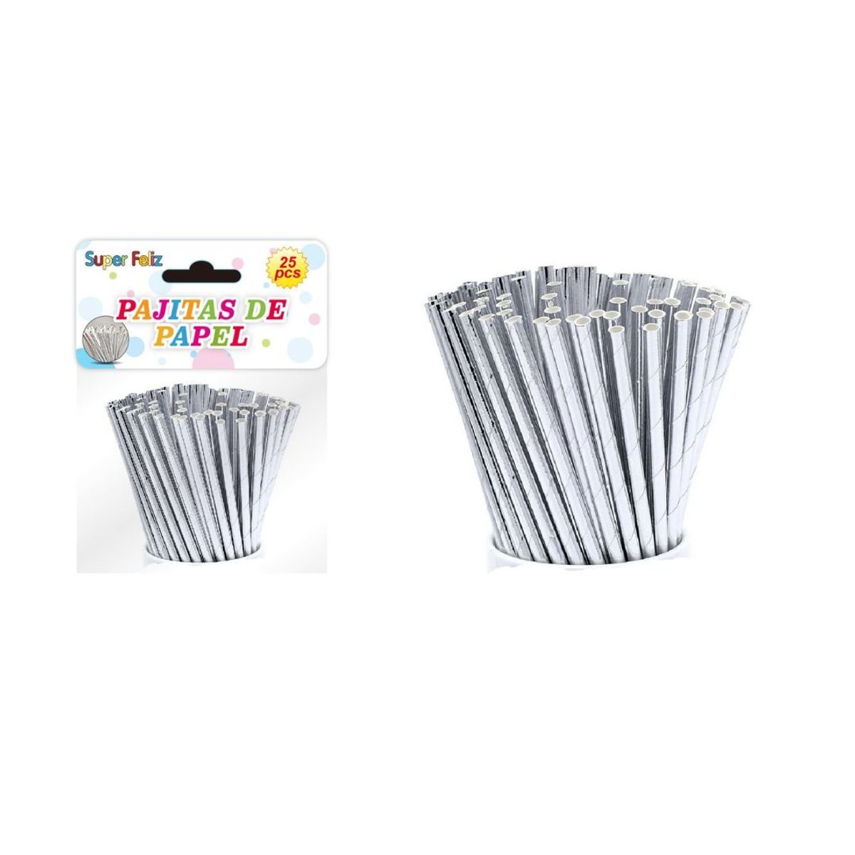 GENERICO - Bombillas De Papel Plateadas