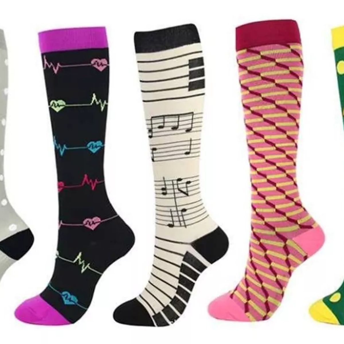 KUANGYE - Pack 5 Medias Calcetines Compresión Várices Diseños Surtidos