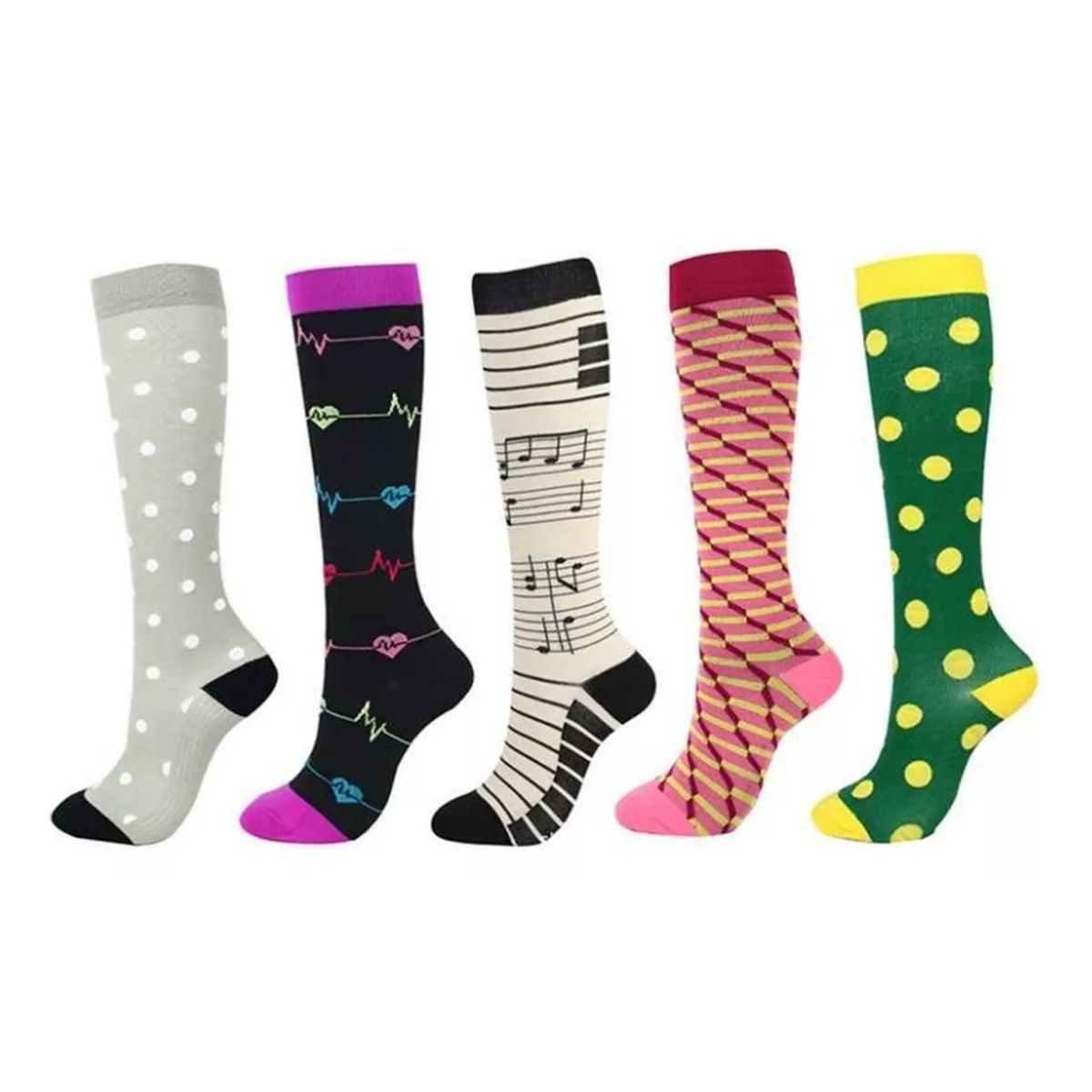 KUANGYE - Pack 5 Medias Calcetines Compresión Várices Diseños Surtidos