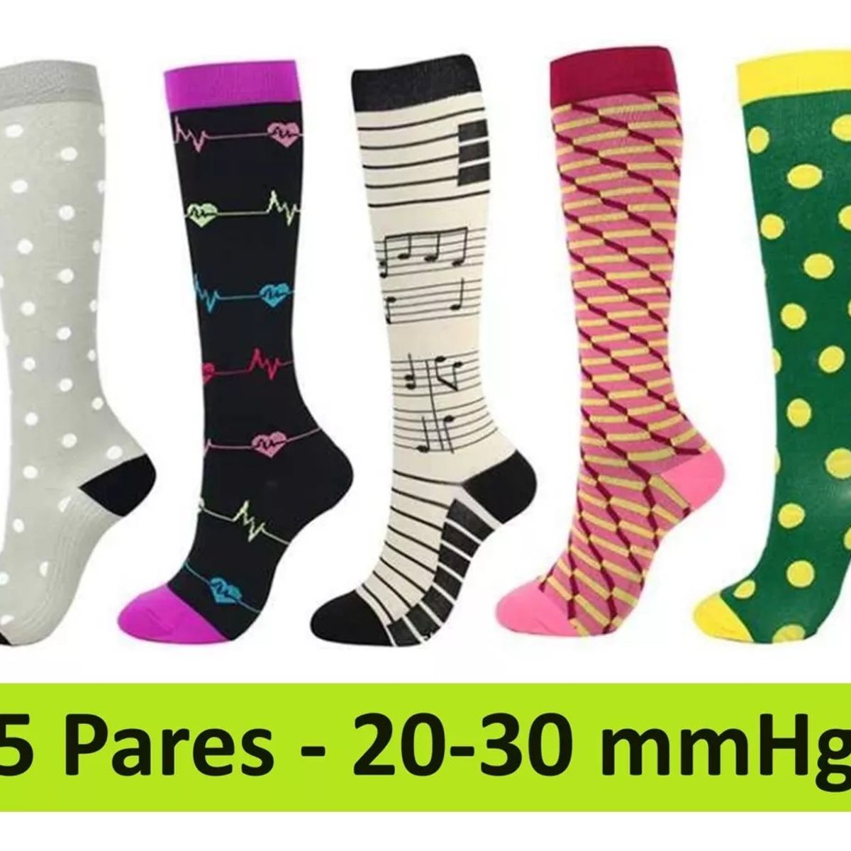 KUANGYE - Pack 5 Medias Calcetines Compresión Várices Diseños Surtidos